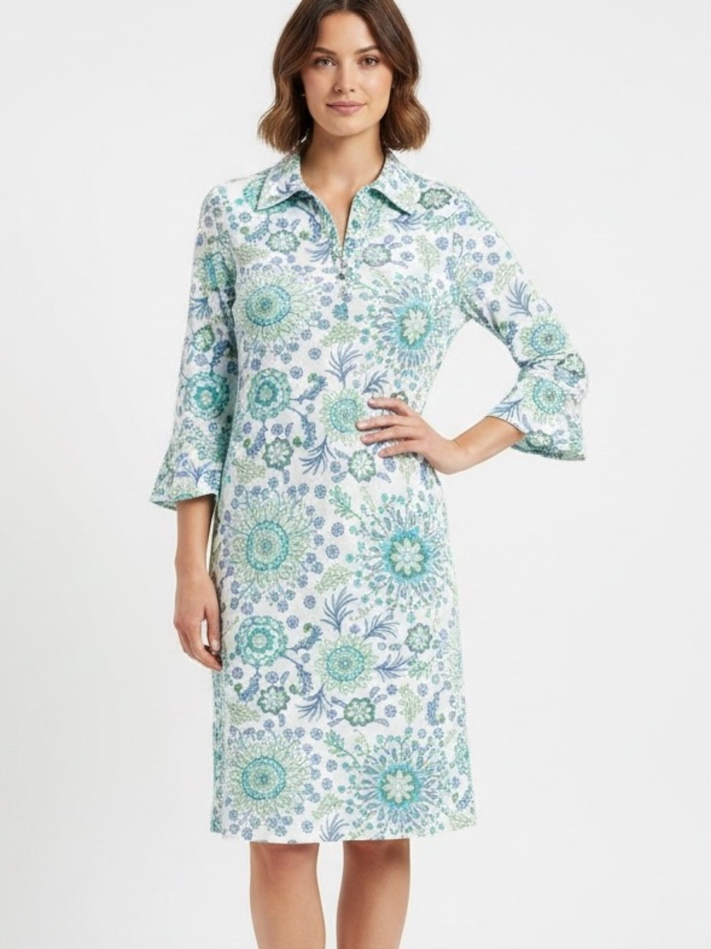 Banana Boat Long Split Sleeve Slight V-Neck UPF 50+ Floral Print | EUC
